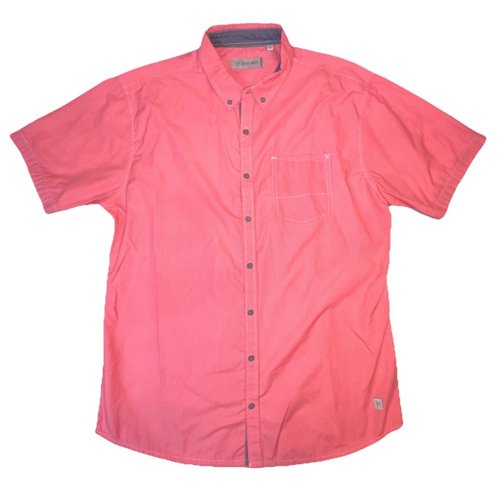 Depart West Mens XL Red White Gingham Western Short Sleeve Button Up Flip Cuff